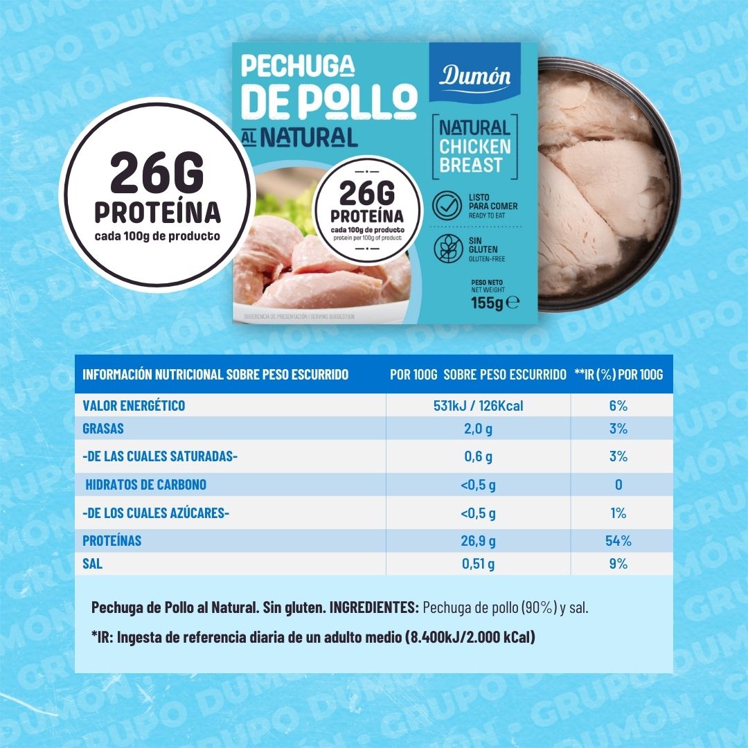 Pechugas de Pollo Al Natural en Conserva 155GR - Dumón