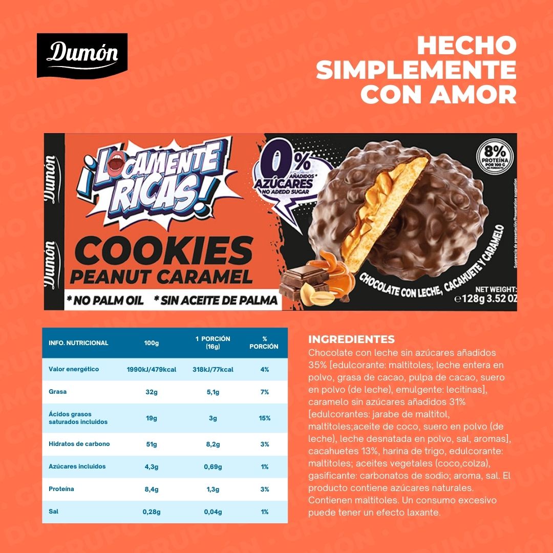 Galleta de Chocolate con Leche, Cacahuete y Caramelo 100GR - Dumón Locamente Ricas