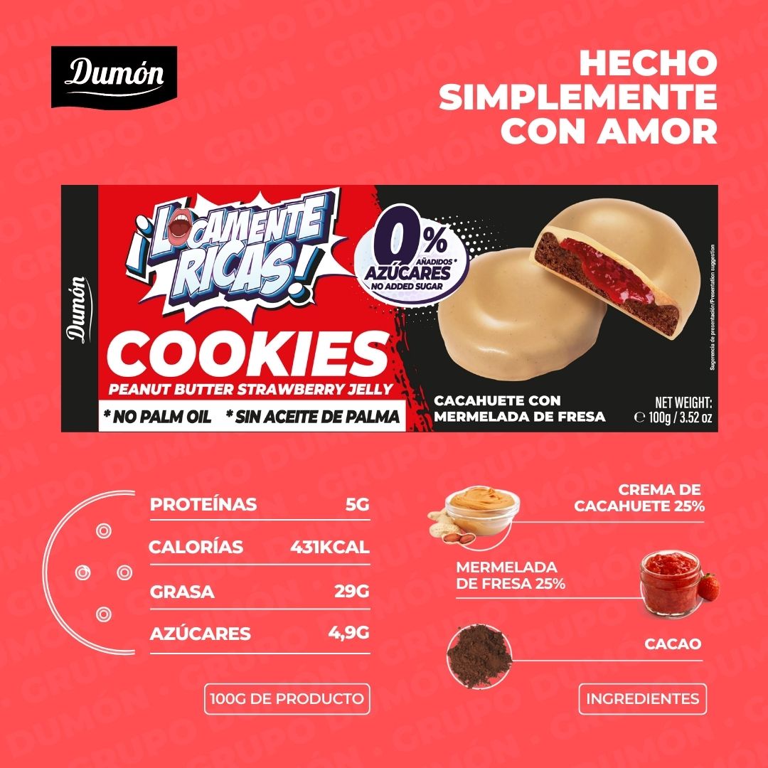 Galleta de Cacahuete con Mermelada de Fresa 100GR - Dumón Locamente Ricas