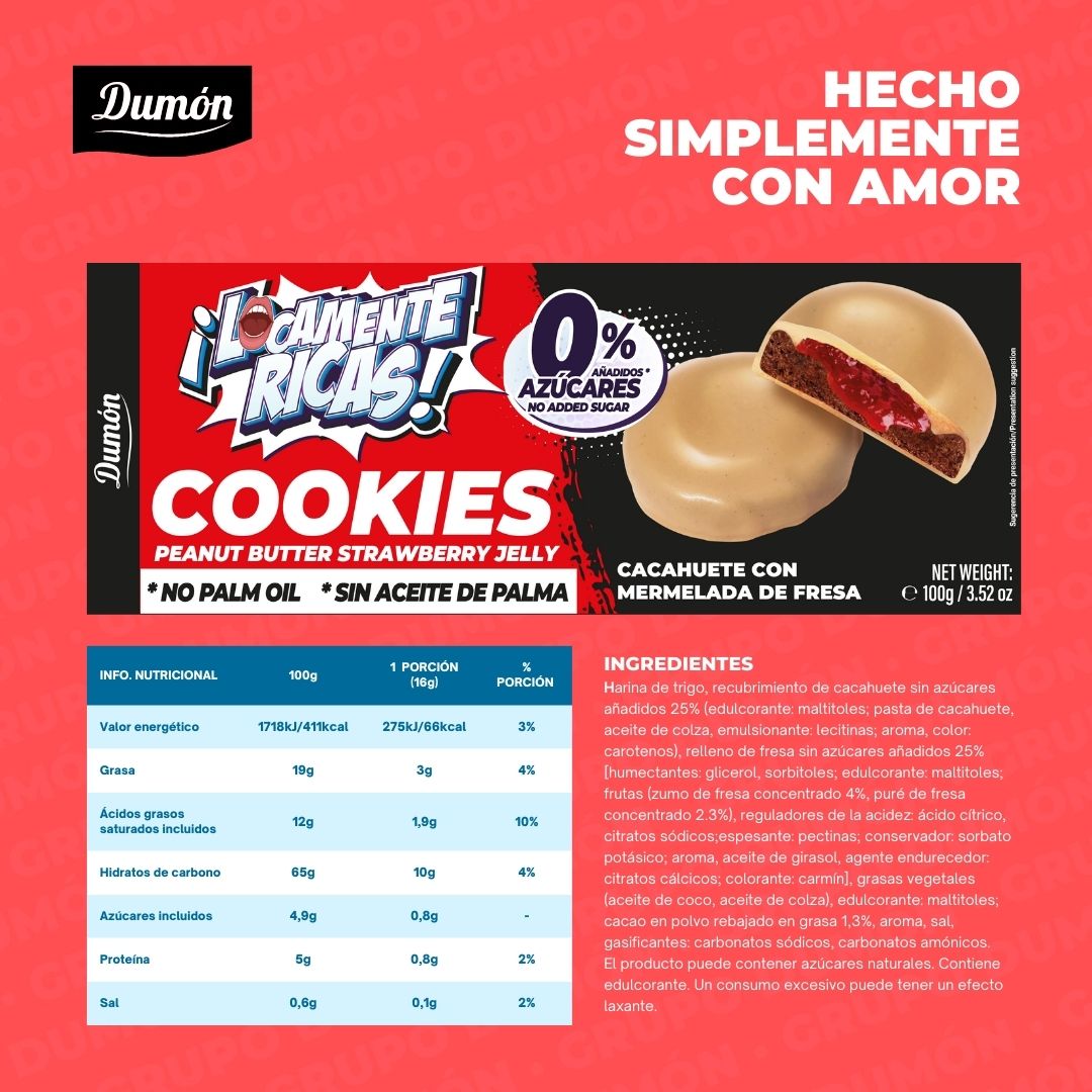 Galleta de Cacahuete con Mermelada de Fresa 100GR - Dumón Locamente Ricas